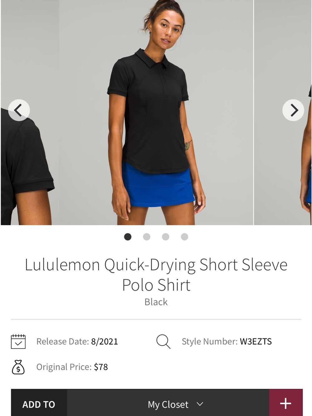 Lululemon Quick-Drying Short Sleeve Polo Shirt
Black